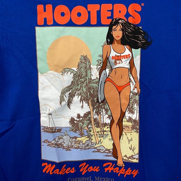 Hooters Makes You Happy Cozumel Mexico Beach Babe Sports Bar Promo T-Shirt Mediu - Picture 2 of 4
